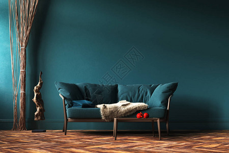 用绿色沙发绳窗帘和客厅桌椅的室内部模图片