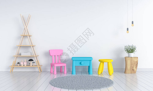 白色儿童室内的桌子和椅子用于模图片