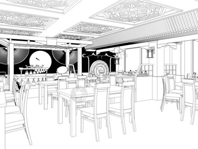 餐厅室内设计黑白草图中华图片