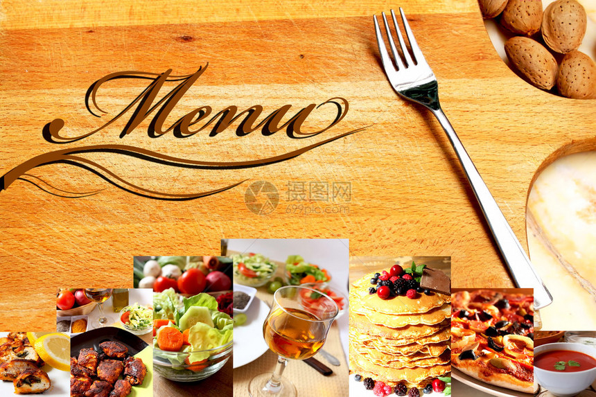 包含各种食谱和食物的餐厅菜单图片