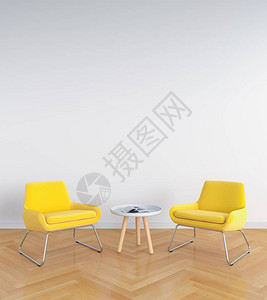 白色客厅的黄色沙发用于模拟3D渲染图片