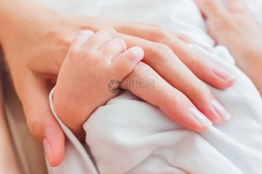 新生婴儿握着母亲的手指图片