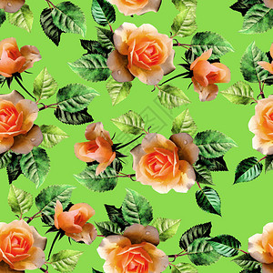 无缝玫瑰花朵图案与叶子设计图片