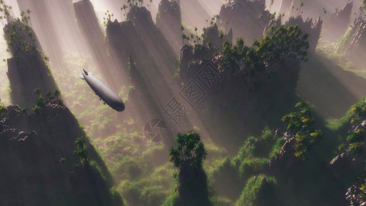 空中飞机越热带山脉图片