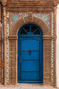 摩洛哥城镇Essaoira的一座传统的雕背景图片