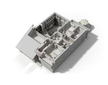 黑色和白色3D装饰一幢有家具的住宅图片