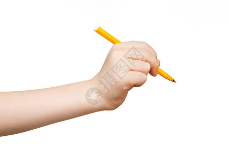儿童手握触摸尖笔写作或绘画图片