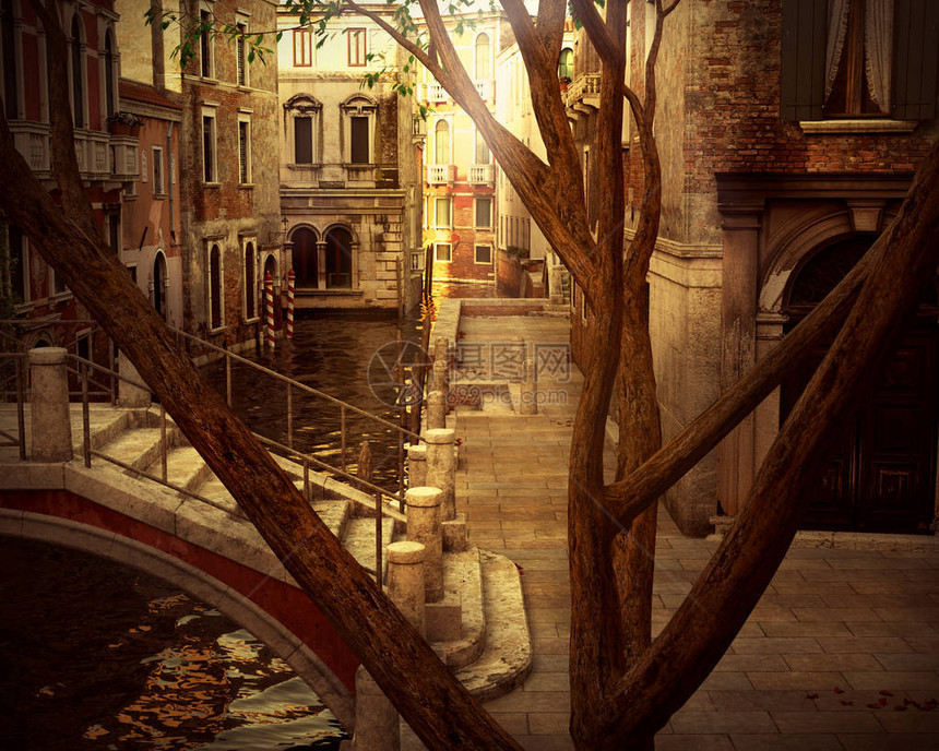 插图幻想威尼斯在午后的灯光下图片