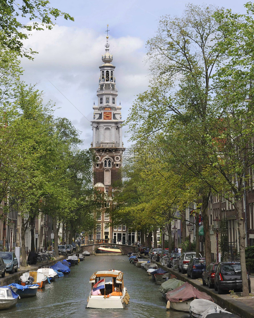 Zuidertowow南塔和在阿姆斯特丹运河图片