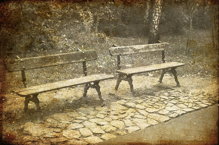 两个公园长椅旧图像样式的照片背景图片