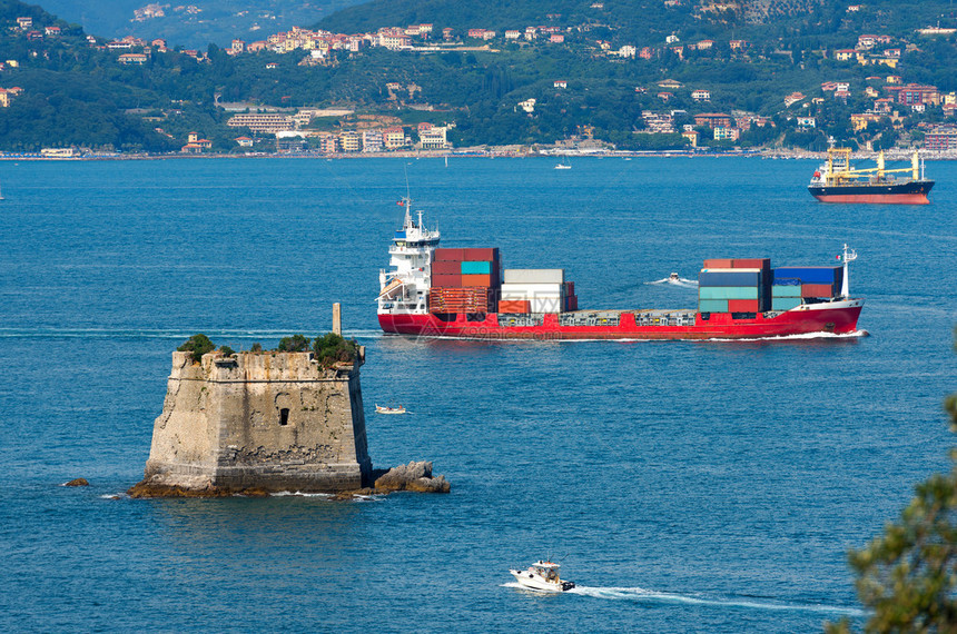 LaSpezia湾或诗人湾的集装箱船Golfodeipoorionei图片