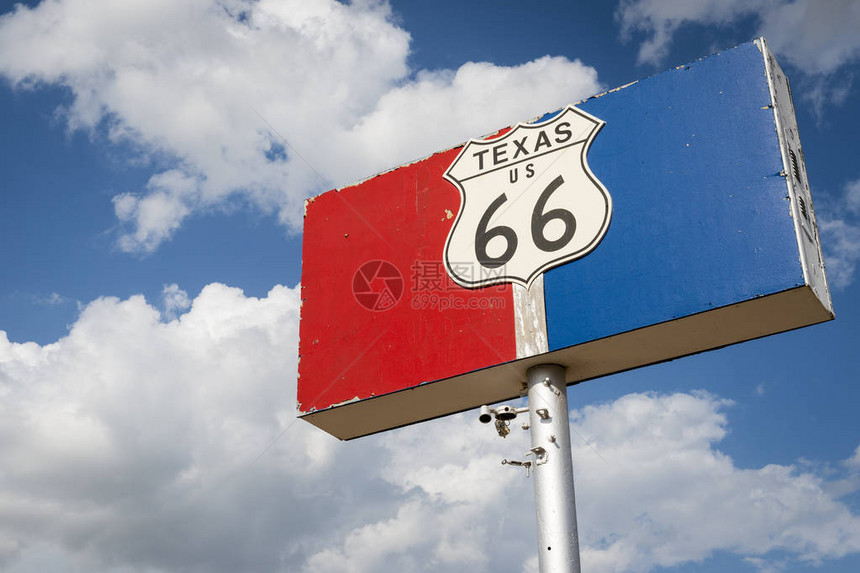 美国得克萨斯州历史悠久的66号公路标图片
