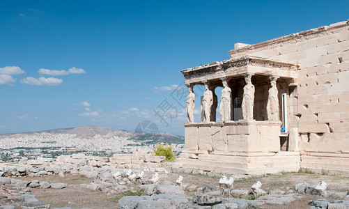 希腊雅典AcropolisHill的Erechtheion寺庙的图片