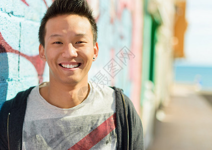 快乐的亚洲年轻人肖像户外图片