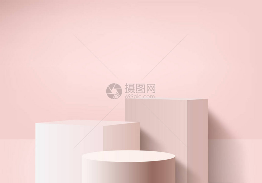 背景模型3d粉红色与讲台和最小的橙色墙场景图片