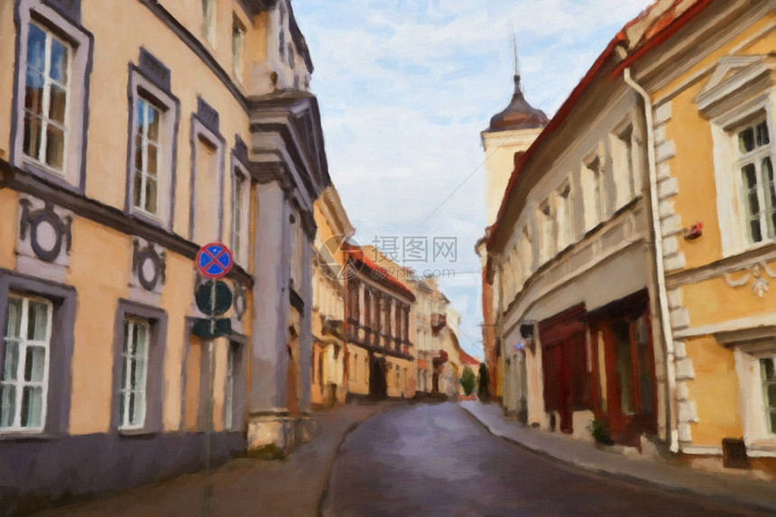 在立陶宛首都维尔纽斯的空街上图片