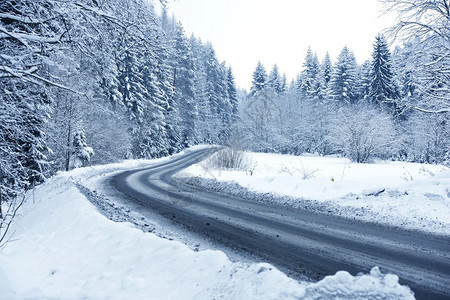 冬季林道雪覆盖的山路冬季主题背景图片