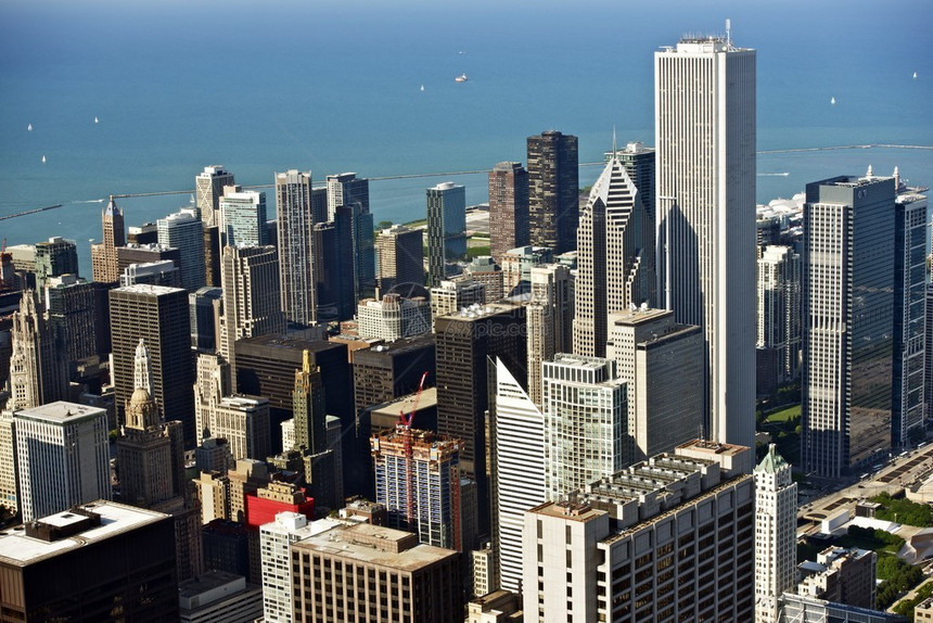 芝加哥航拍照片从空中看芝加哥市中心伊利图片
