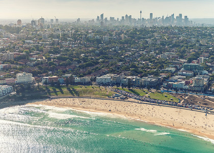 澳大利亚悉尼美丽的邦迪海滩直升机的景象图片