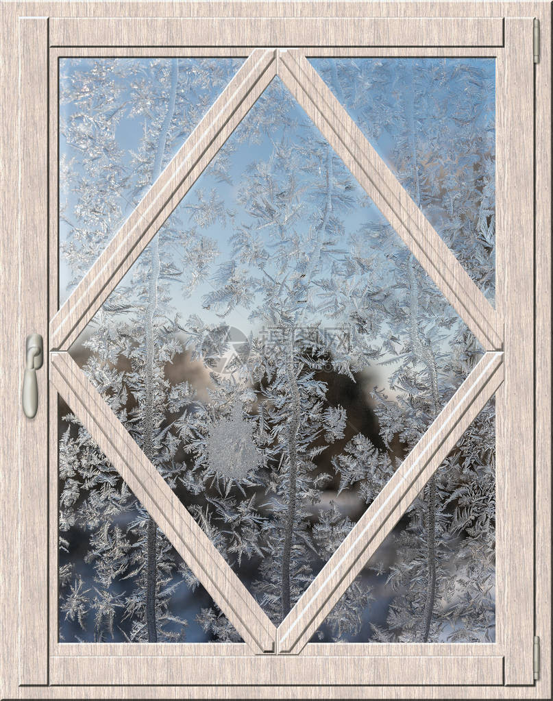 非标准窗口窗框是圆柱形和冷冻玻璃图片