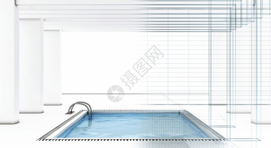 带线框的豪华游泳池3D图像图片
