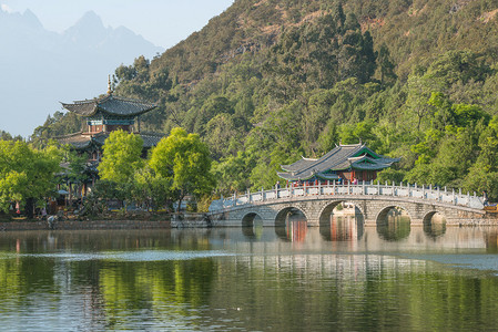 丽江古城场景黑龙潭公园背景图片