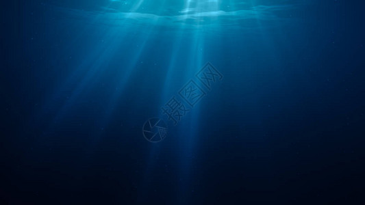 水下太阳光线的3D渲染插图图片