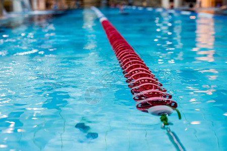 游泳池中的红色泳道标记图片