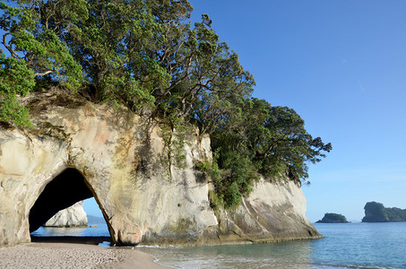 贾格曼德尔新西兰科罗曼德尔半岛北TeWhanganuiAHeiCathedralCove海洋背景