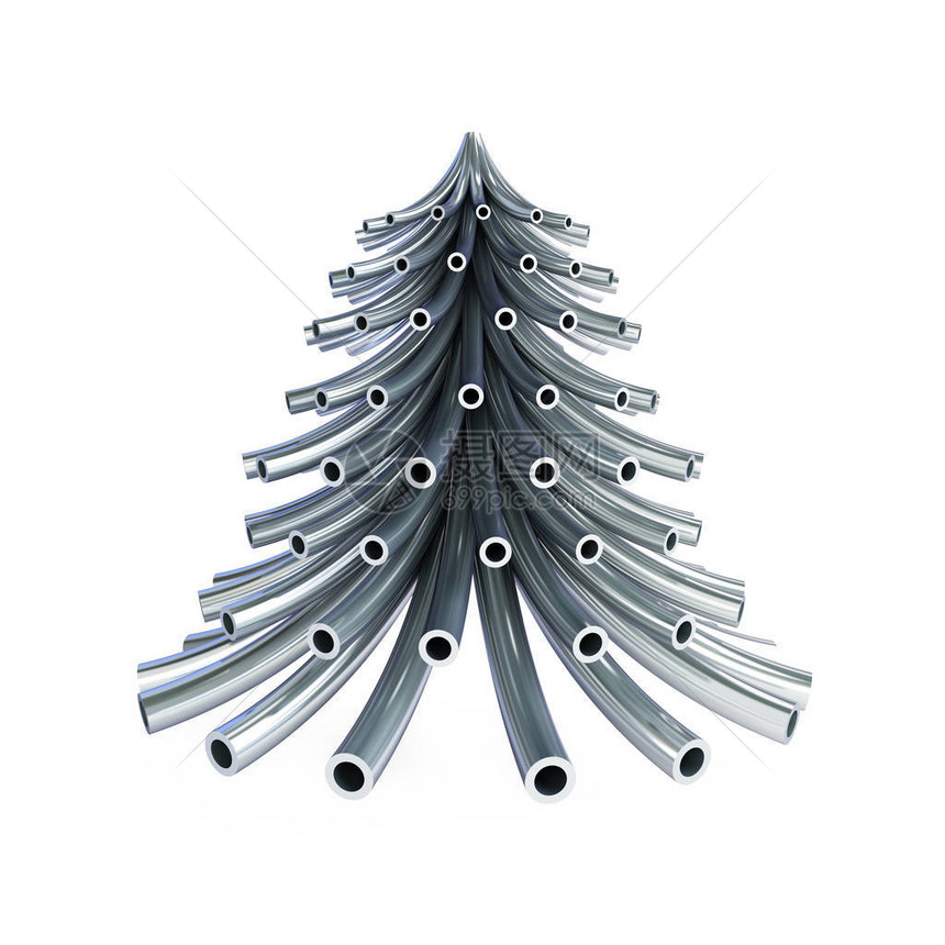 白色背景上的圣诞树金属管3d插图图片