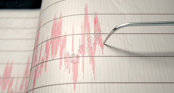 地震仪地震机针在图表纸上画出一条红色线背景