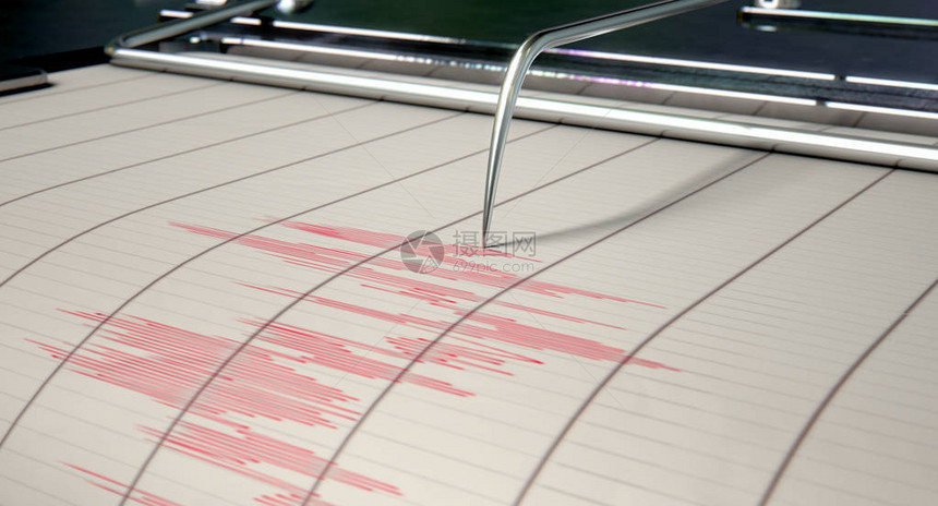 地震机针在图表纸上画出一条红色线图片