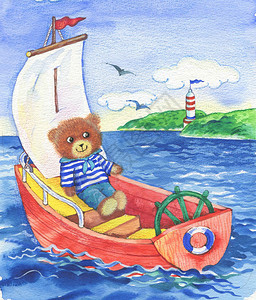 熊水手在船上航行图片