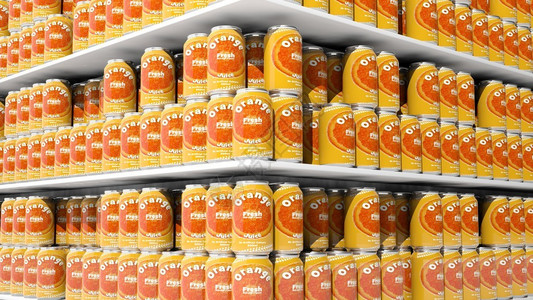 3D在超市货架上用橙色饮图片