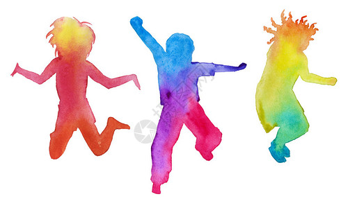 童年回以一组以颜色设计元素儿童跳跃孤立水晶设计图片