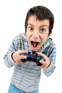 男孩玩电游戏使面孔图片