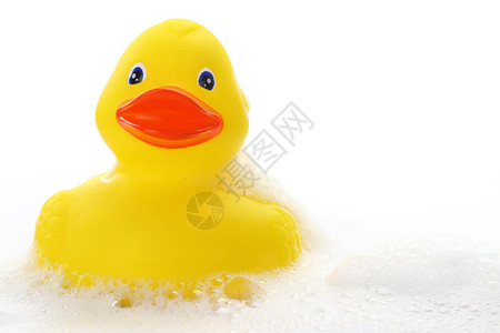 沐浴泡沫中的黄色橡皮鸭图片