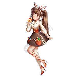 具有动因和卡通风格的糖果女孩视频游戏的数字CG艺术概念说明现实化漫画图片