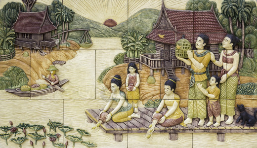 墙上的泰国文化石雕图片