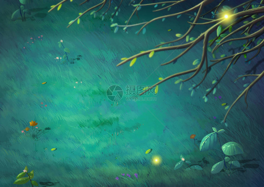 清除森林中美丽夜晚的顶视图视频游戏的数字CG艺术品概念插图逼真的图片