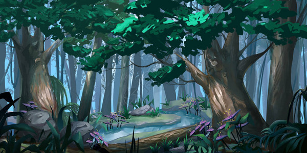 森林写实风格视频游戏数字CG艺术品概念插图逼真的卡通图片