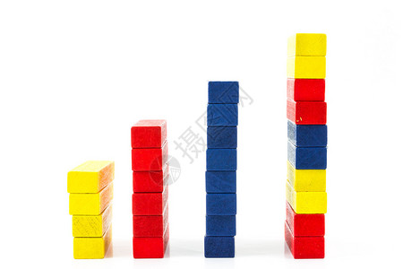 红色蓝色黄色木玩具作为白色图片