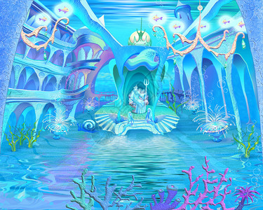 神秘梦幻海底亚特兰蒂斯城堡的插图图片