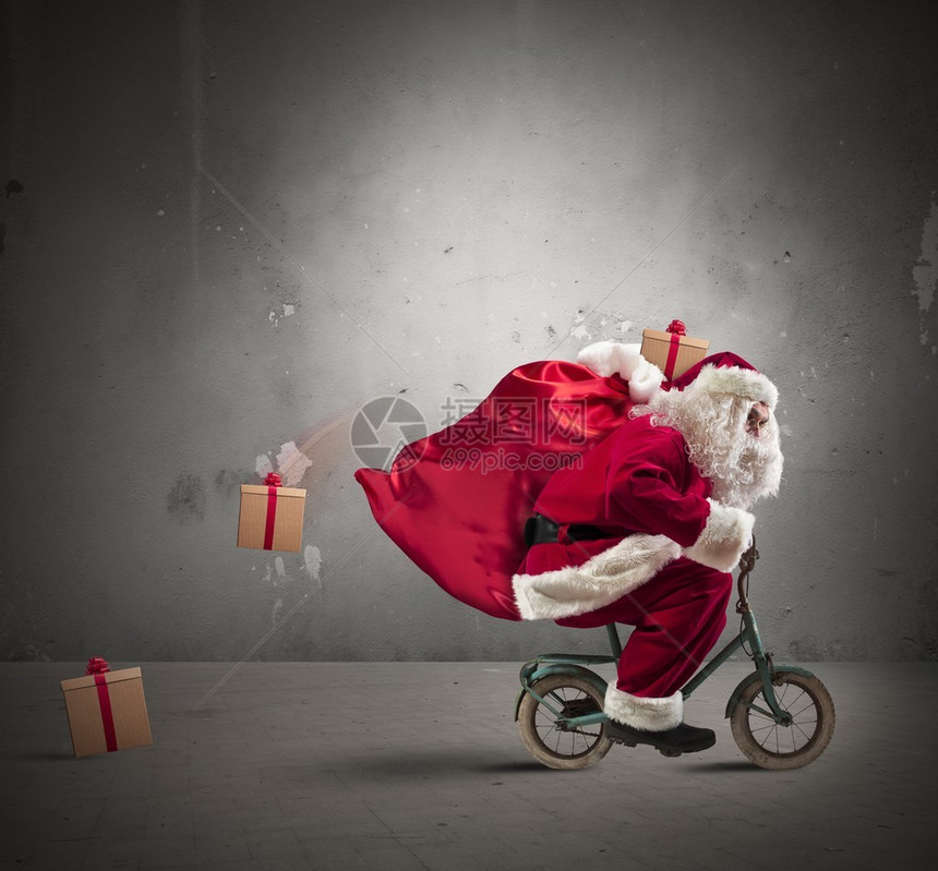 骑小自行车的快速圣诞老人图片