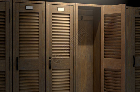 更换一排老旧的木制健身房储物柜一扇开着的设计图片