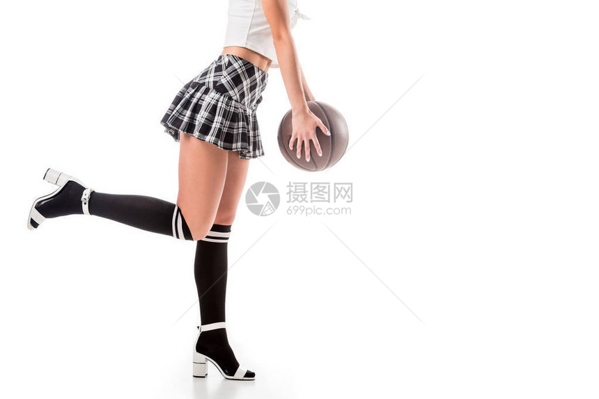 穿着短女学生短裙和黑膝袜的有吸引力女部分视线图片