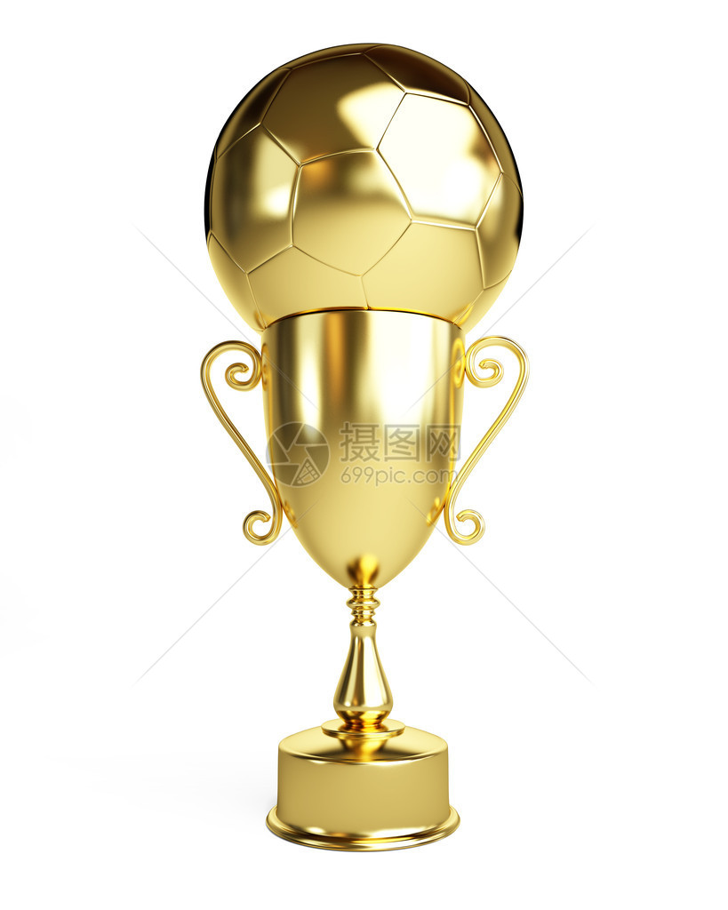 在白色背景上的金奖杯足球图片