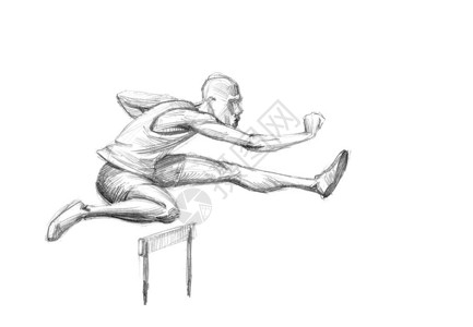 手绘素描铅笔插图奥运会动员跨栏图片