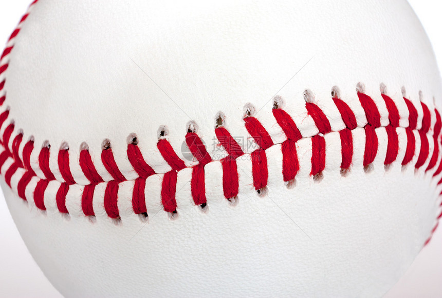 棒球接缝的极端特写图片