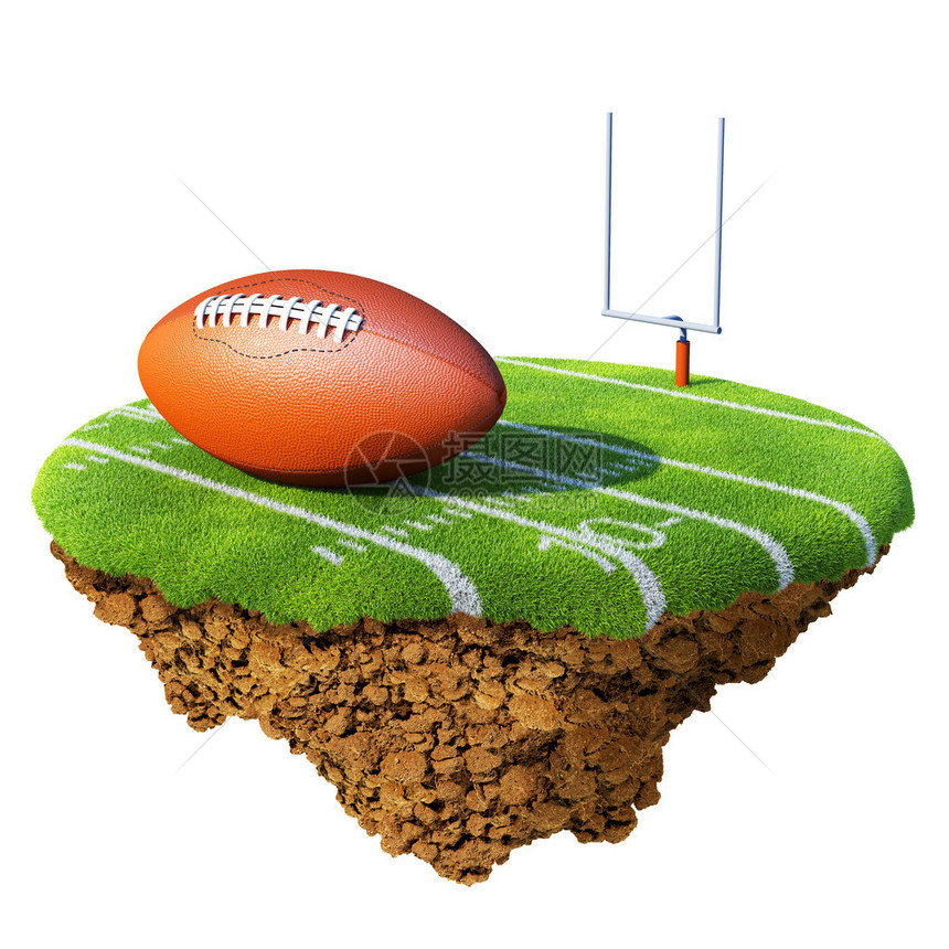 基于小行星的美式足球场目标和球足球橄榄球队或比赛设计的概念小岛图片